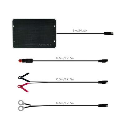 5W Ultralight Solar Trickle Charger Portable with Four Cables Battery Maintainer Charger ETFE Surface Anti-Salty Corrosion for Car
