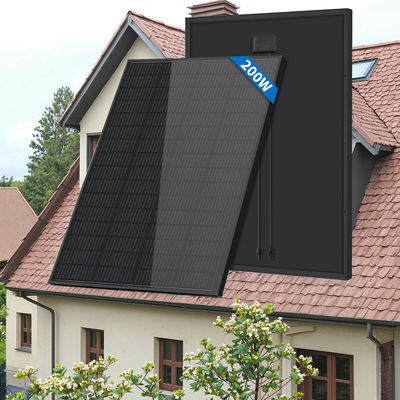 Sistema de energia solar para casa Painel solar preto de 200 W com vidro e cabo fotovoltaico de 900 mm